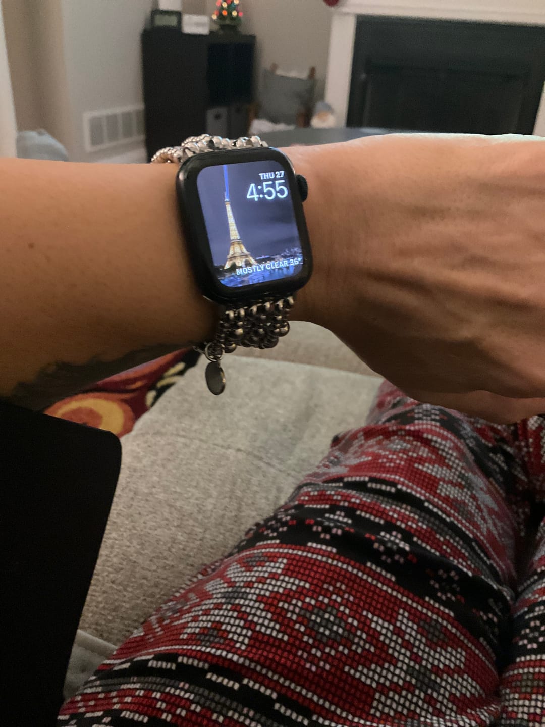 Customer photo review of Platinum Demure Stretch Apple Watch Strap