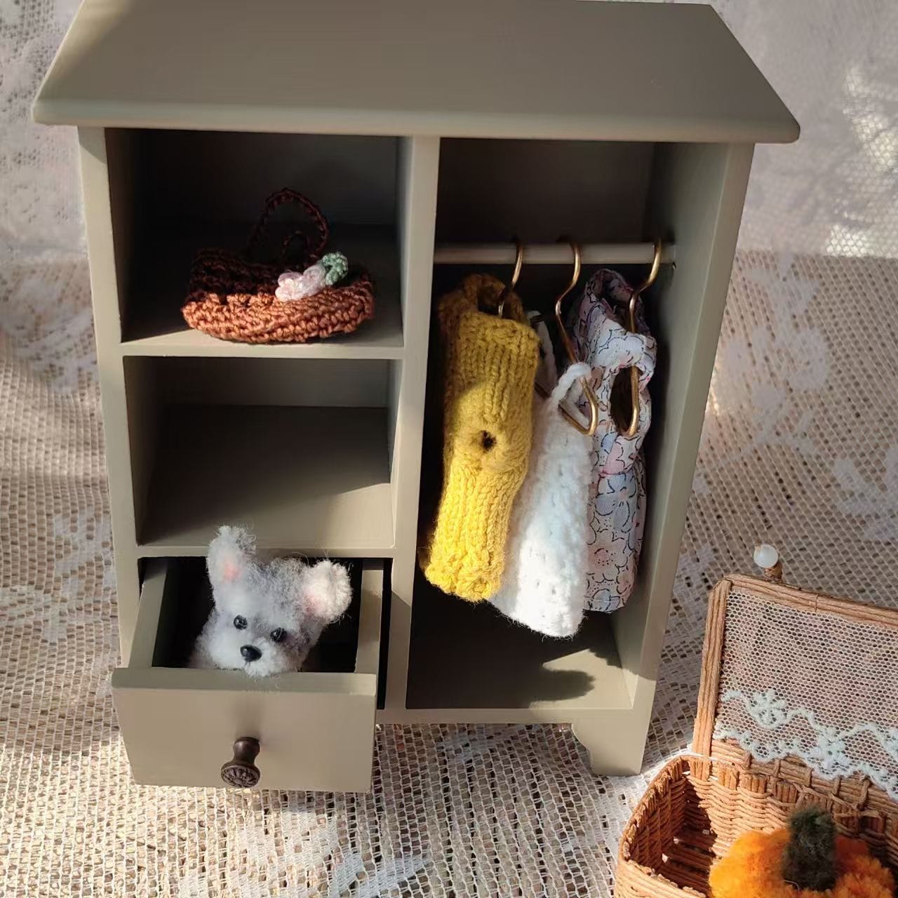 Customer photo review of Wooden Wardrobe with 3 Hangers – 1:12 Scale Dollhouse Furniture