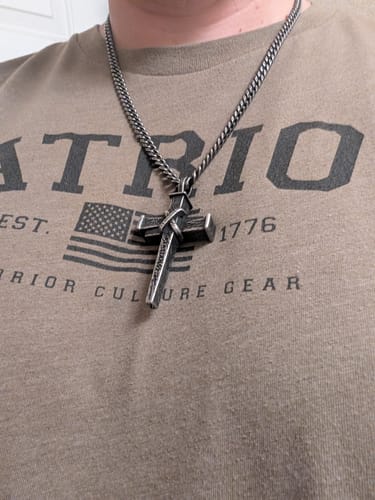 Customer photo review of Nailed to the Cross Galatians 2:20 Necklace - Helps Pair Veterans With A Service Dog Or Shelter Dog