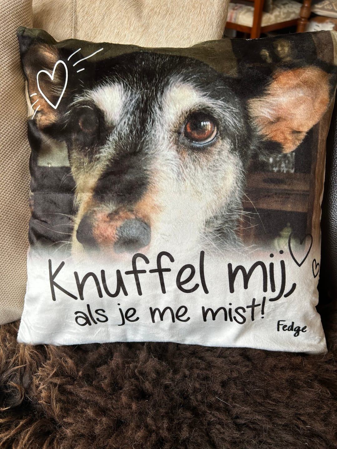 Customer photo review of Knuffel mij als je me mist - Gepersonaliseerde kussen