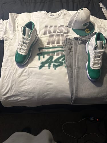 Customer photo review of Kiss My Ass Unisex Tops - Air Jordan 1 Gorge Green
