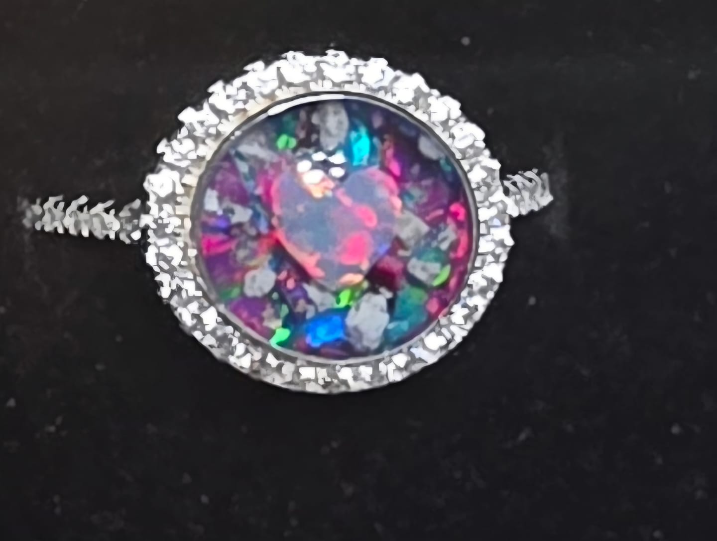 Customer photo review of Bedazzled Circle with Heart Opal Cremation Ring