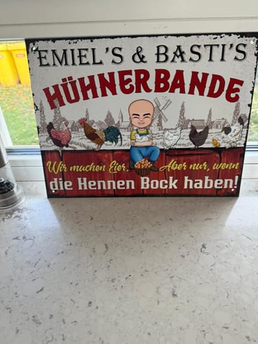 Customer photo review of Personalisiertes Gartenschild mit Hühner Motiv