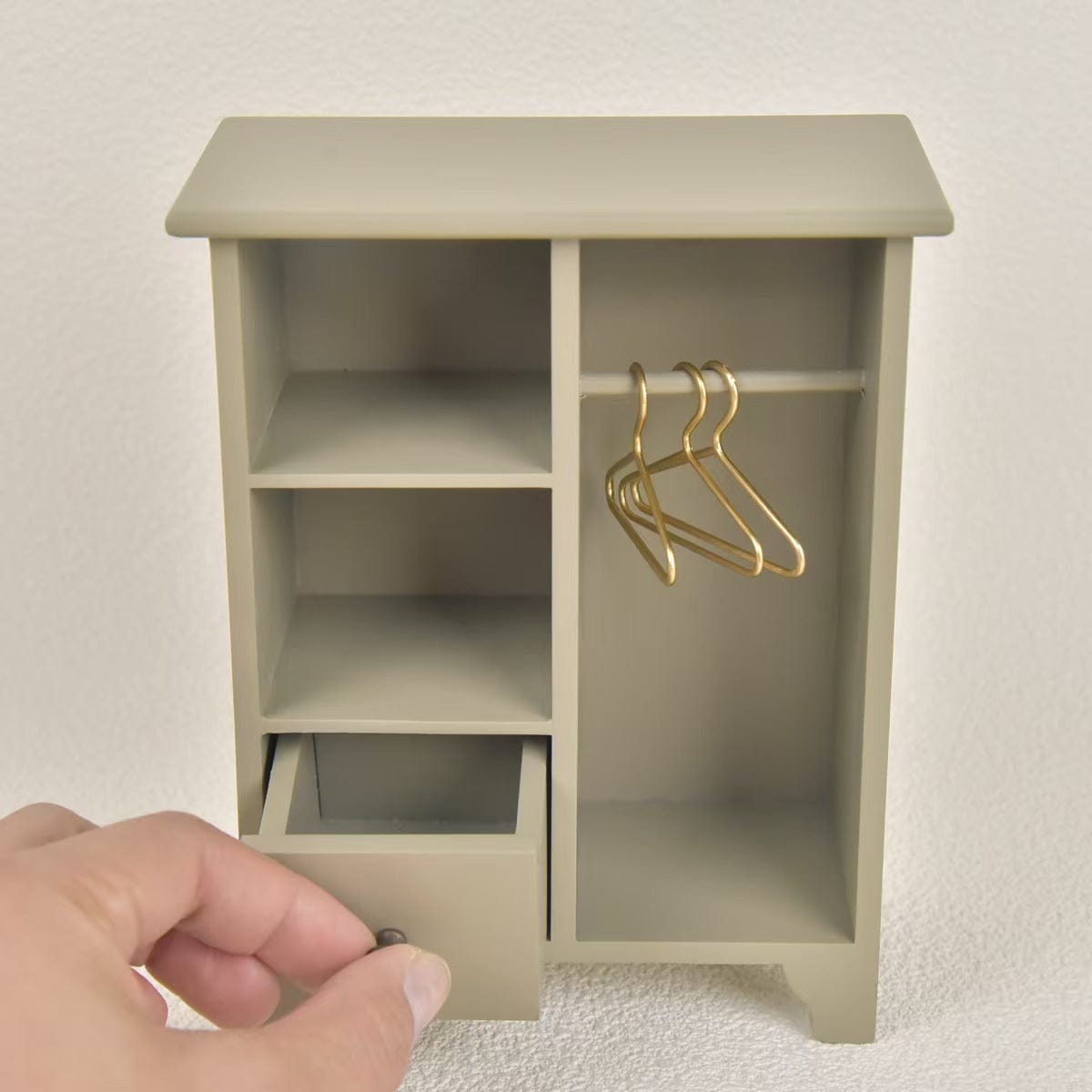 Customer photo review of Wooden Wardrobe with 3 Hangers – 1:12 Scale Dollhouse Furniture
