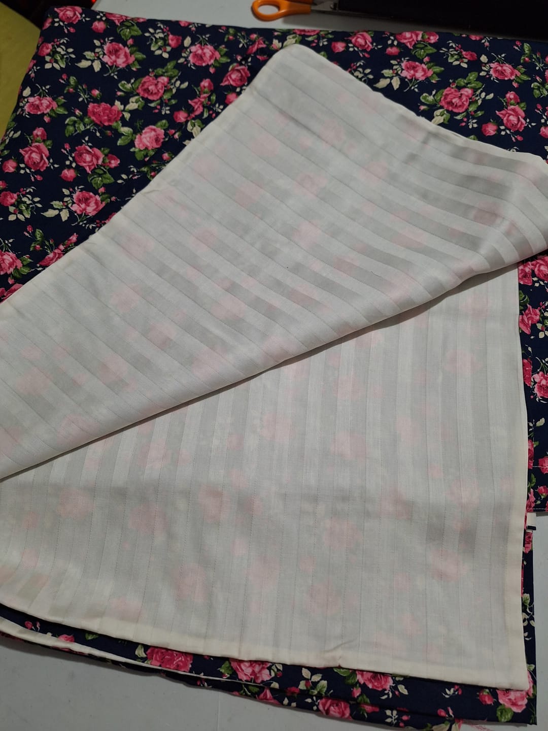 Customer photo review of 100% Cotton Striped Cream Percale Sheeting Fabric - 108" Wide