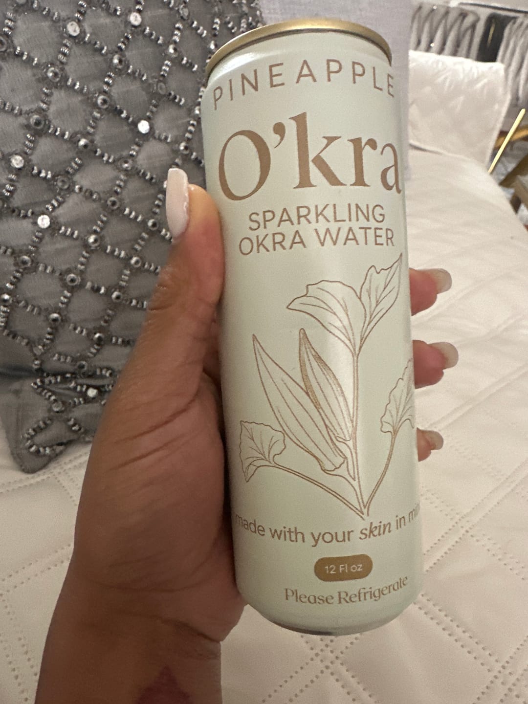 Customer photo review of O’kra – Sparkling Okra Water (Pineapple) | Hydration & Skin Health