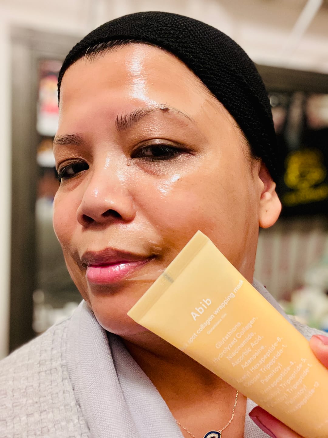Customer photo review of Dark spot collagen wrapping mask Glutathione film