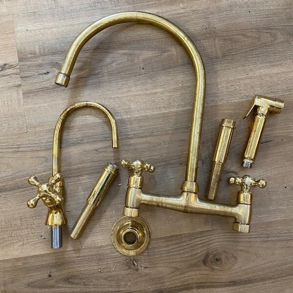 Customer photo review of Unlacquered Solid Brass Bridge Faucet, Vintage Kitchen Sink Faucet