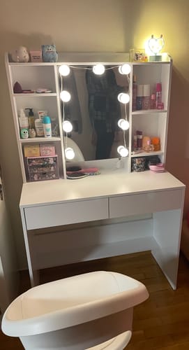 Customer photo review of Τραπέζι Μπουντουάρ Μακιγιάζ Tουαλέτας Κρεβατοκάμαρας Καθρέφτης Με Ντουλάπι Λευκό με Φωτισμό LED Ρυθμιζόμενη Φωτεινότητα RD-T126W01
