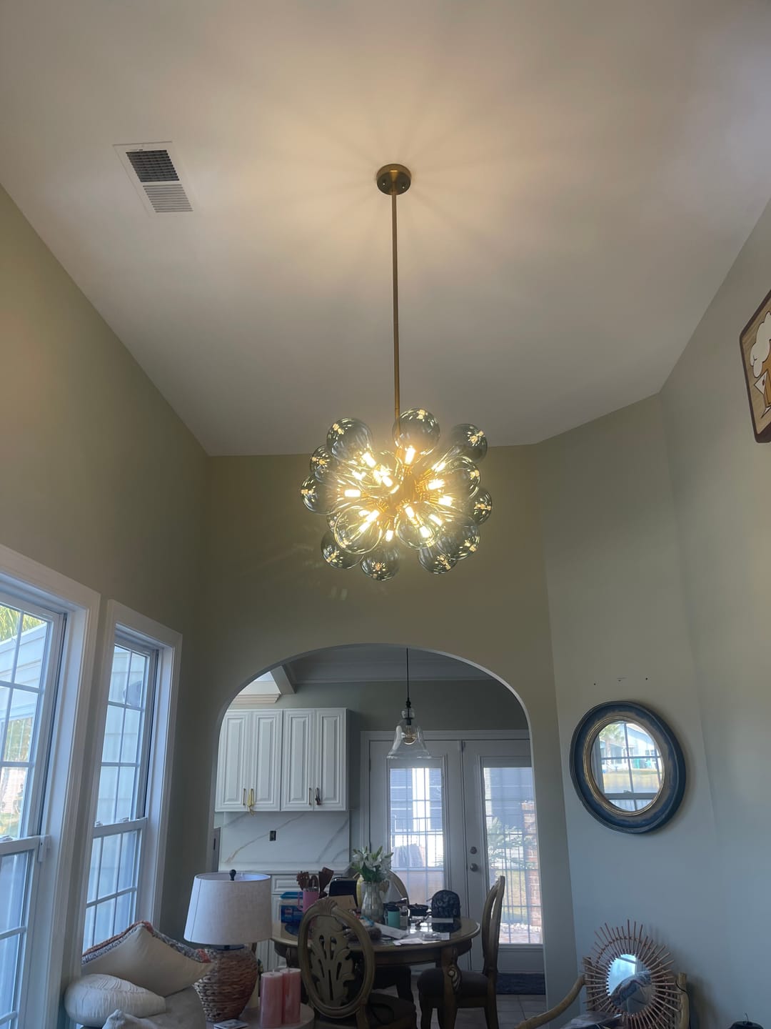 Customer photo review of 18-Light Cluster Gradual Blue Glass Globe Bubble Chandelier