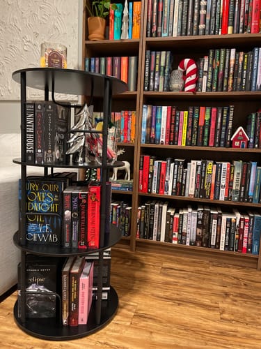 Customer photo review of Flycity 3-5 Tier Black Rotating Bookshelf with 360° Spinning Display