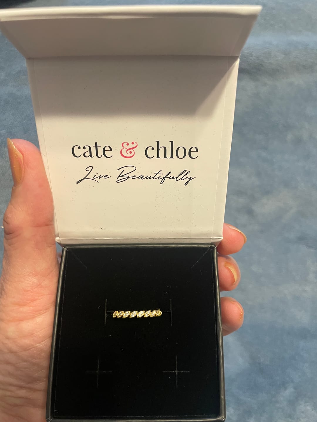 Customer photo review of Tori 18k White Gold Plated Ring with Round Cut Swarovski Crystals