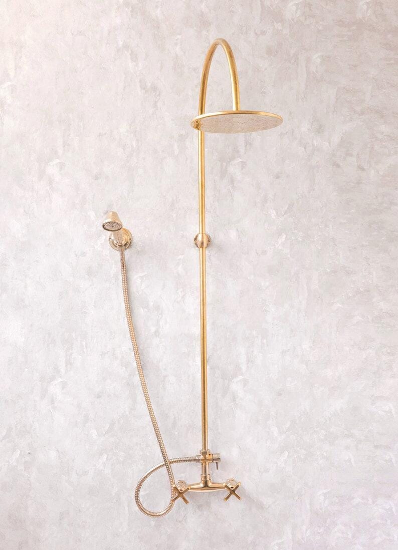 Customer photo review of Unlacquered Brass Shower System with Handheld And Vintage Head Combo, Exposed Pipe