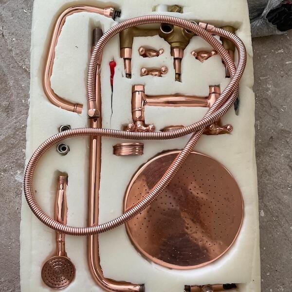 Customer photo review of Unlacquered Solid Copper Shower, Copper Outdoor Shower with Handheld