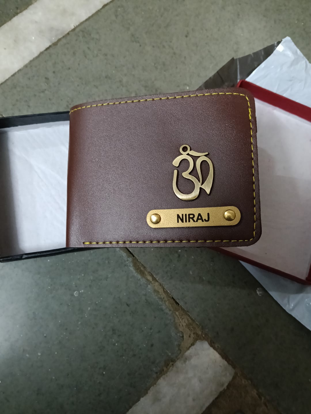 Customer photo review of Personalized Men's Wallet With Name & Charm