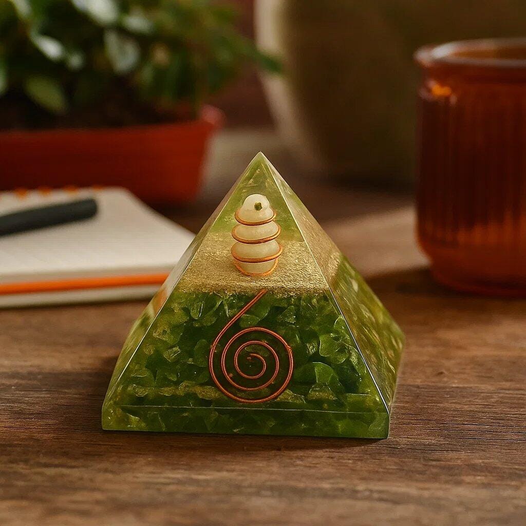 Customer photo review of Natural Peridot Pyramid Vastu Remedy for Healing & Luck Magnetism in the East Zone