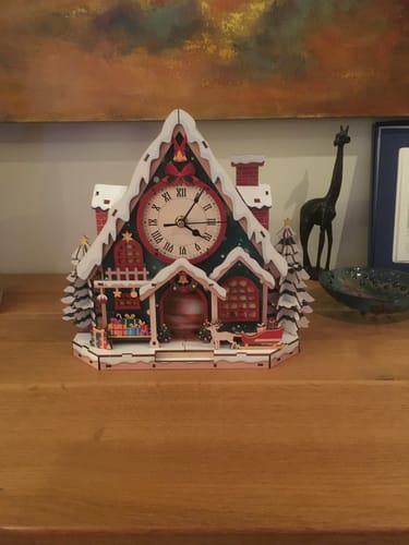 Customer photo review of Christmas Snow House – DIY Wooden Clock, 3D Puzzle Craft Kit
