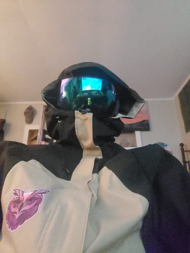 Customer photo review of Men's Khaki & White Insulated Color-block Utility Baggy One-Piece Ski Suit