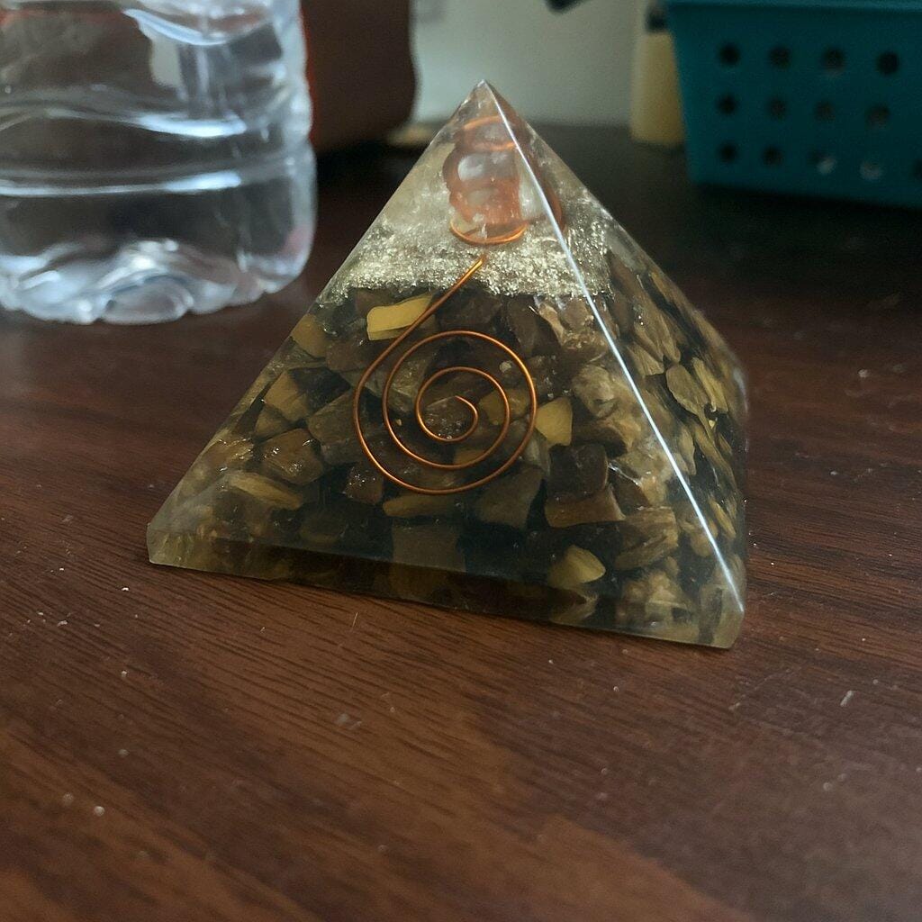 Customer photo review of Premium Finish Tiger Eye Pyramid for Decision-Making, Self-Esteem & Professional Growth **