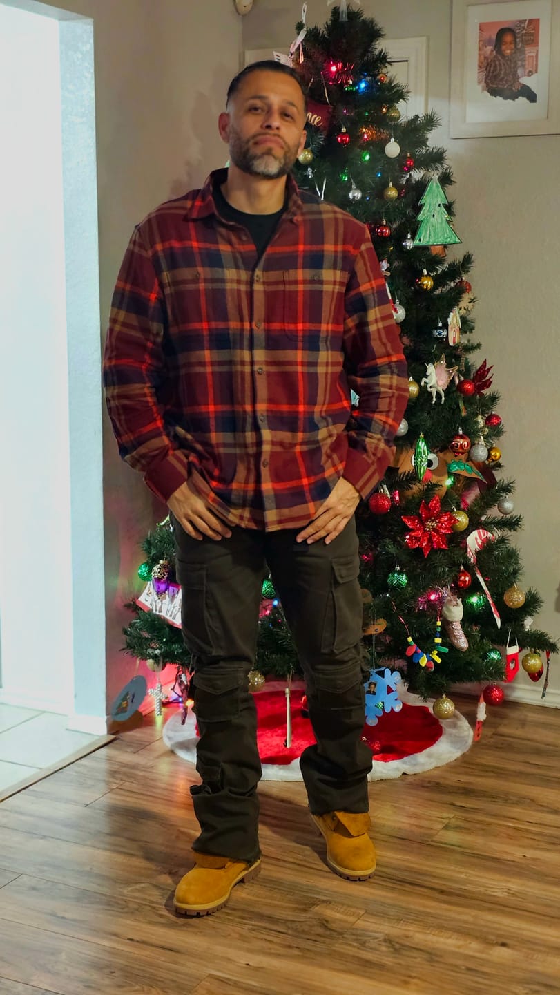 Customer photo review of Vortex Cargo Stacked Denim Jeans (Olive)
