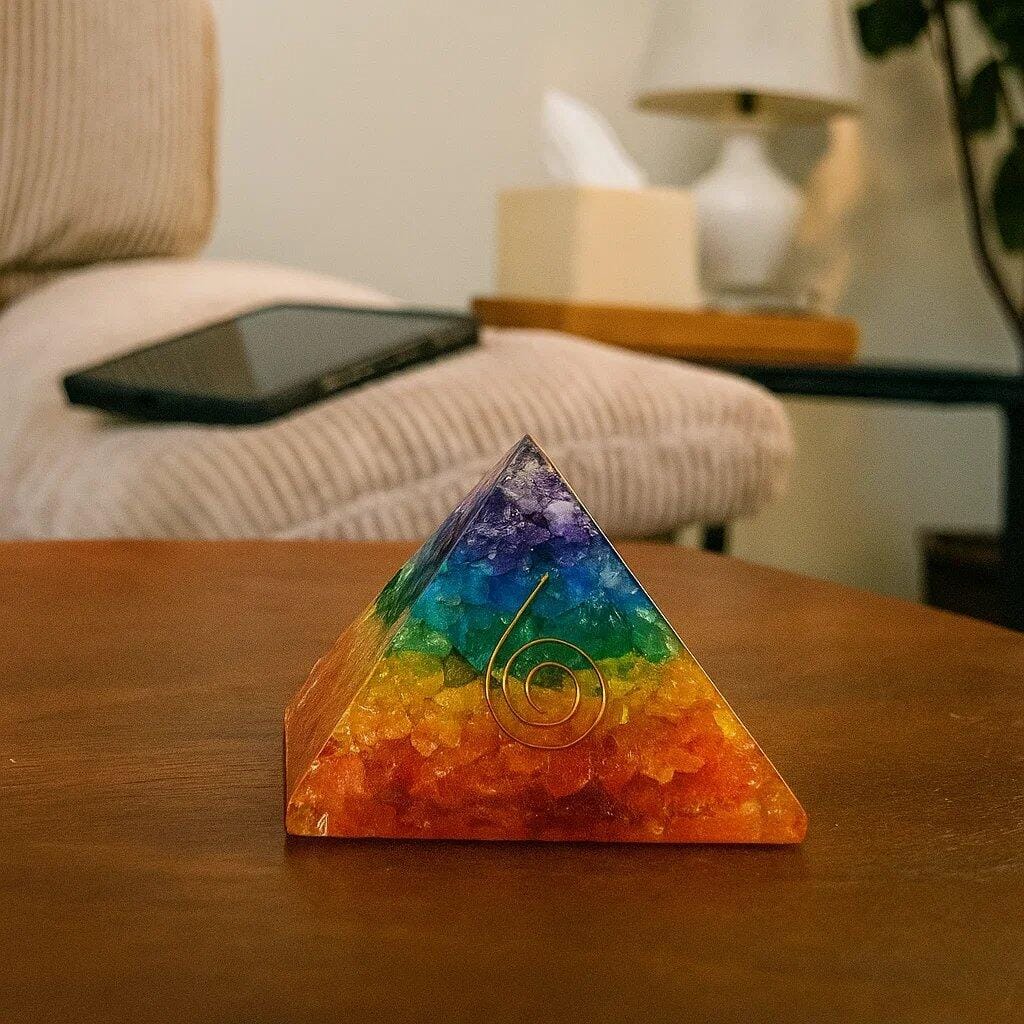 Customer photo review of Premium 7 Chakra Orgonite Pyramid with Coil for Vastu Dosh Correction