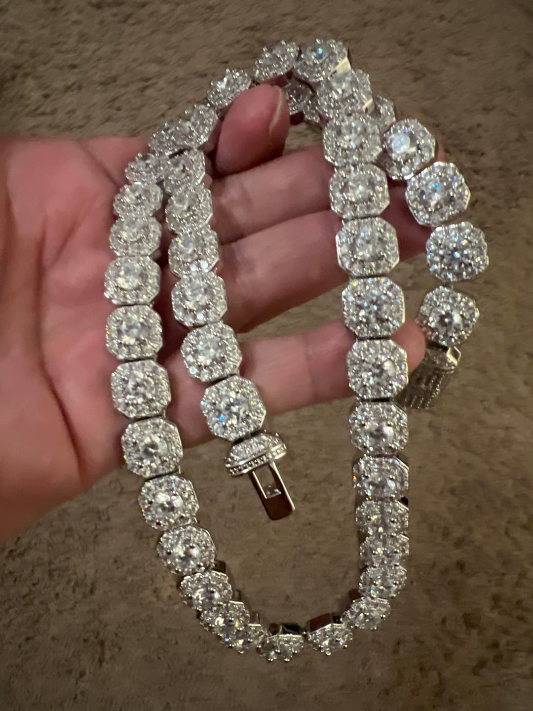Customer photo review of 10mm Clustered Tennis Chain - White Gold