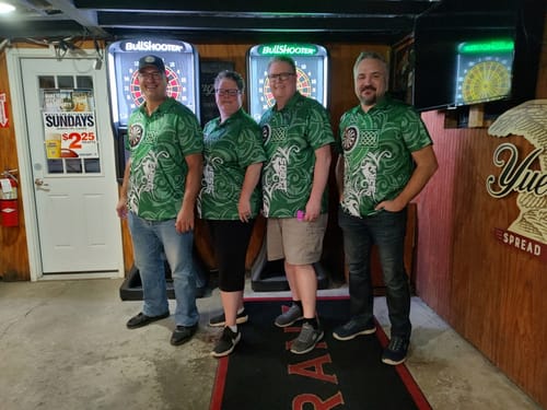 Customer photo review of Maxcorners Green Irish Tribal Cross St Patrick'S Day Mens Darts Shirts Custom Lucky Darts Team Jerseys