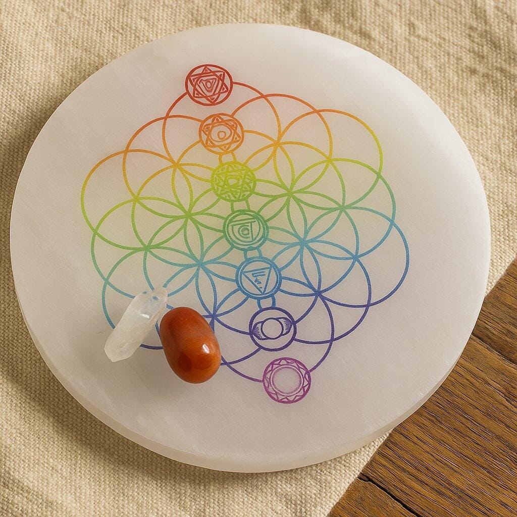 Customer photo review of 3-Inch Selenite Charging Plate with 7 Chakra Flower of Life Engraving | Essential Crystal Cleanser & Vastu Purifier By Vastu Mandir