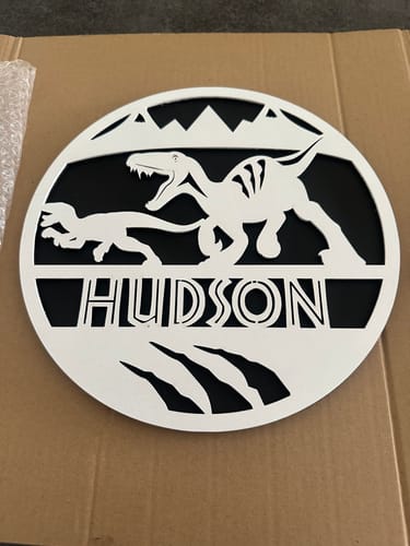 Customer photo review of Dinosaur Name Wooden Round