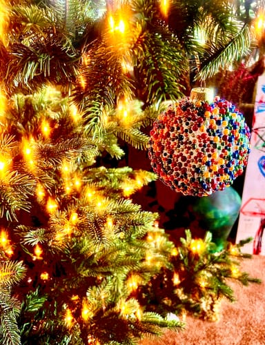 Customer photo review of Glass Beaded Multicolor Ornaments 4" - Holiday Decor (Set Of 6)
