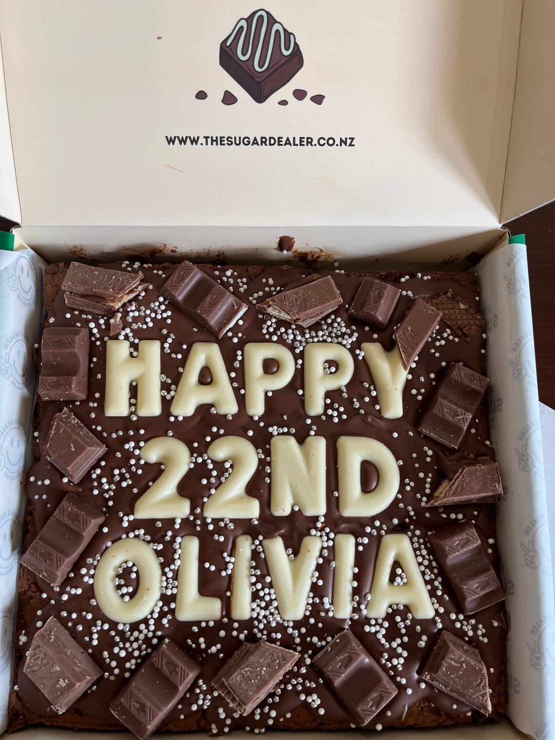 Customer photo review of Custom message chocolate fiend brownie
