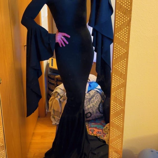 Customer photo review of Morticia Puddle Train Gown Dress