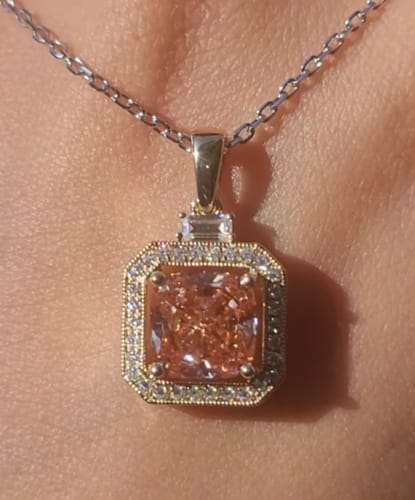 Customer photo review of 3.06ct Cushion Cut Lab Diamond - Fancy Vivid Pink VVS1 | Doveggs Certified