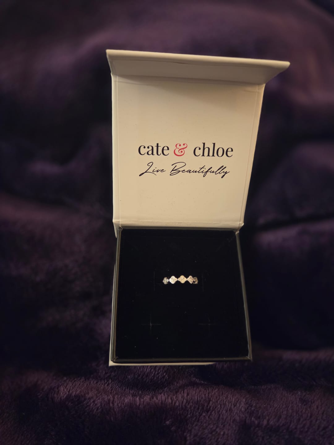 Customer photo review of Linda 18k White Gold Plated Clover Flower Ring with Swarovski Crystals