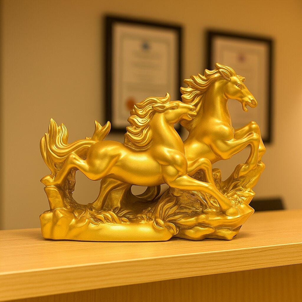 Customer photo review of Two Golden Running Horses Statue in Premium Quality Decorative Showpiece Resin Article for Home and Office Decor by Vastu Mandir