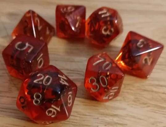 Customer photo review of Engine Steampunk Polyhedral Dice Set