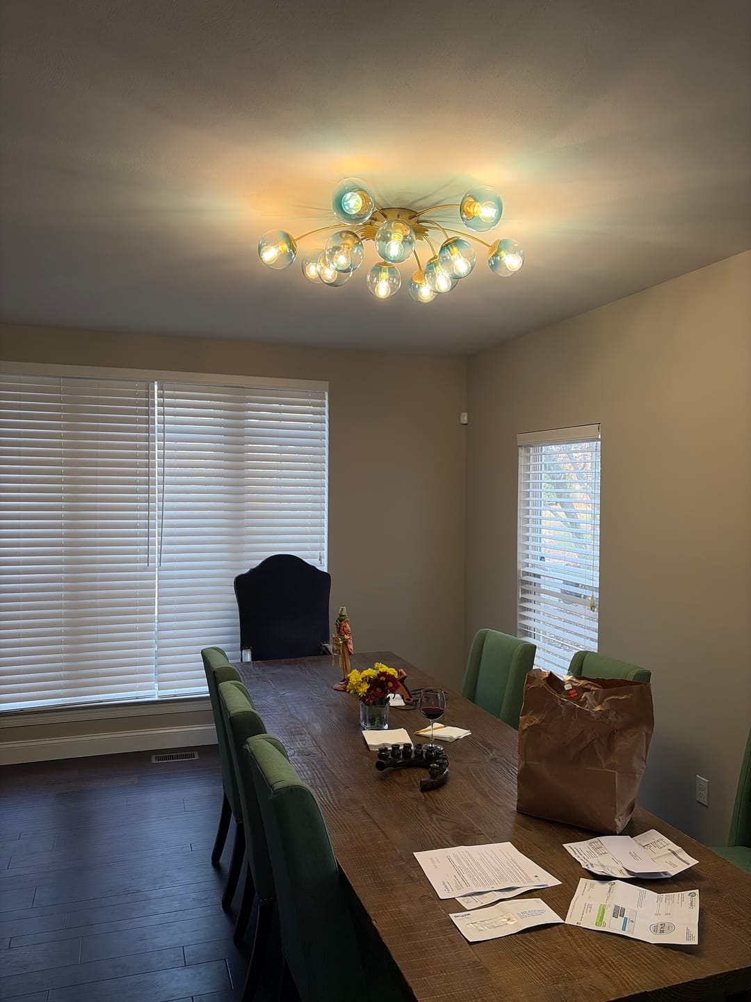 Customer photo review of Glam Bloom 12-Light Blue Glass Bubble Semi Flush Chandelier