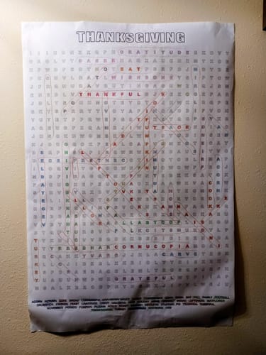 Customer photo review of Thanksgiving Giant Word Search Puzzle
