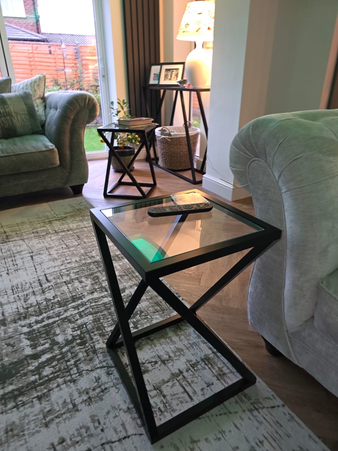 Customer photo review of Twisted Glass Matte Black Side Table