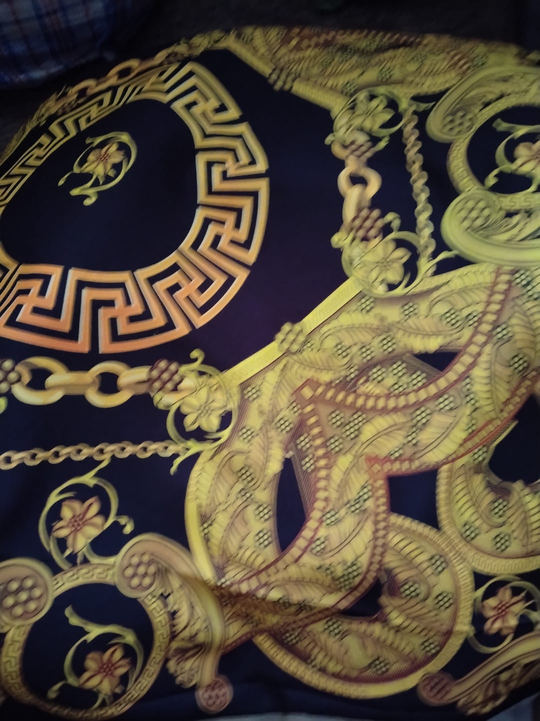 Customer photo review of Luxury Baroque Chain Crepe Fabric by the Metre – Black & Gold Ornate