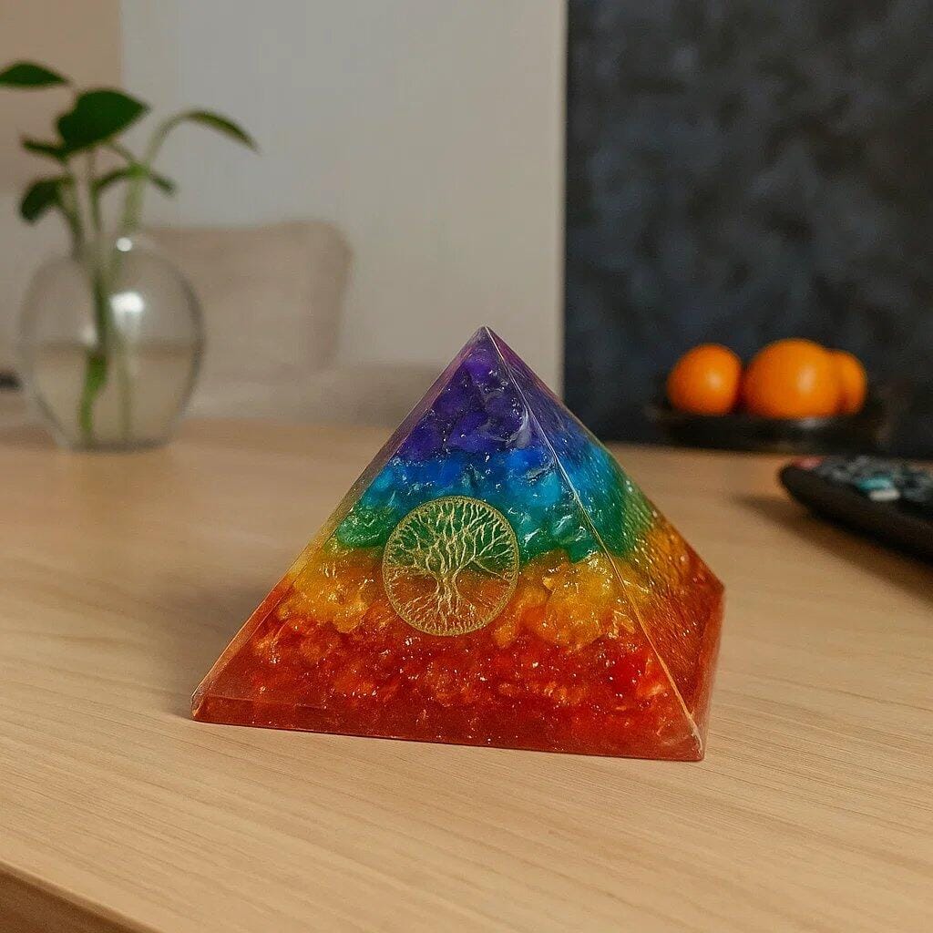 Customer photo review of Premium 7 Chakra Orgone Pyramid for Vastu Remedy, Reiki Healing & Energy Amplification — Crystal Gemstone, Tree of Life, Aura Cleansing, Home Decor, 75–80mm, by Vastu Mandir