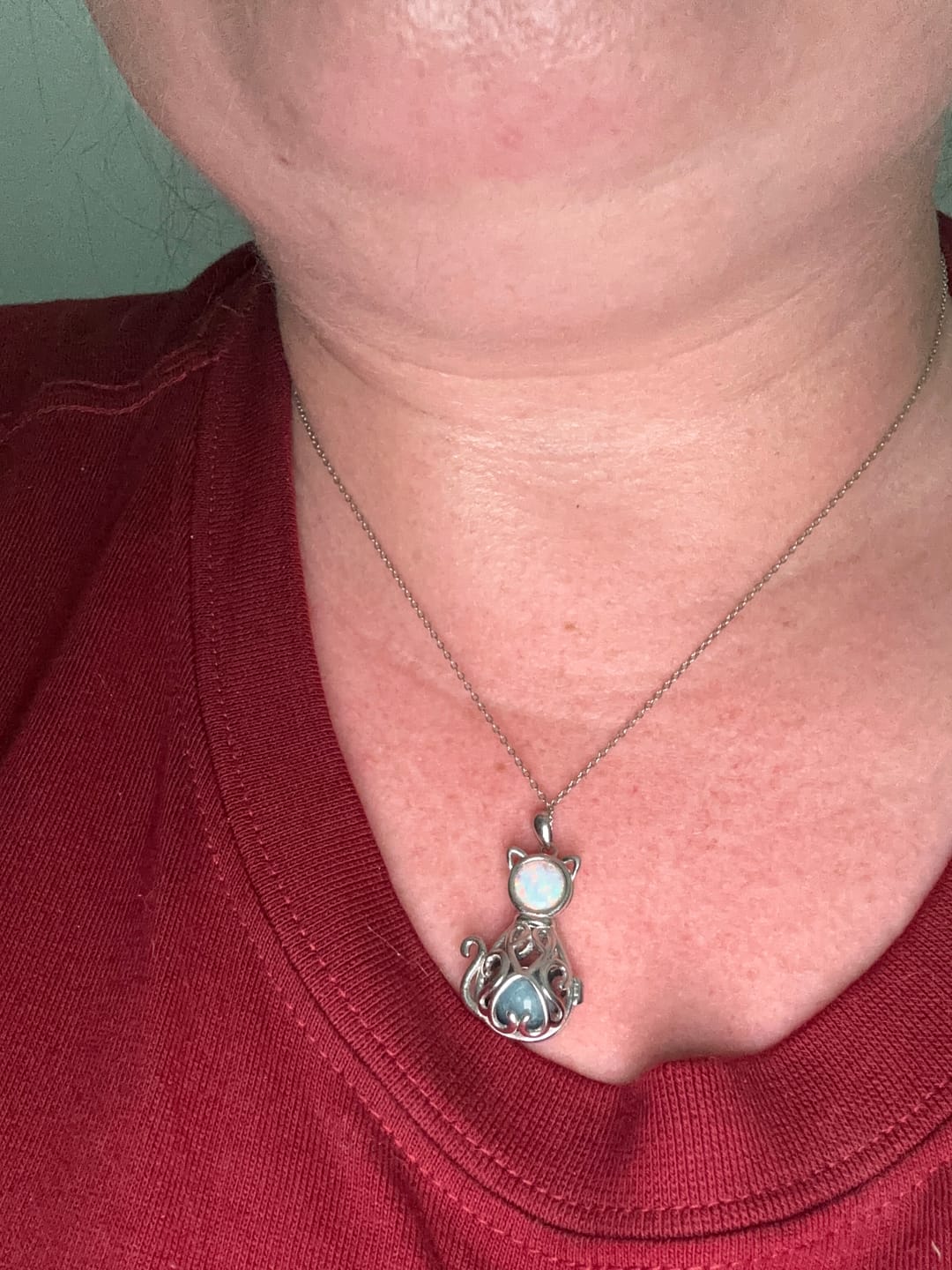 Customer photo review of Opal Cat Pendant with 10mm Ash Marble