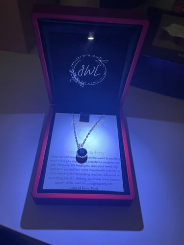 Customer photo review of Personalised Daughter Birthday - Aquamarine Solitaire Necklace DT36
