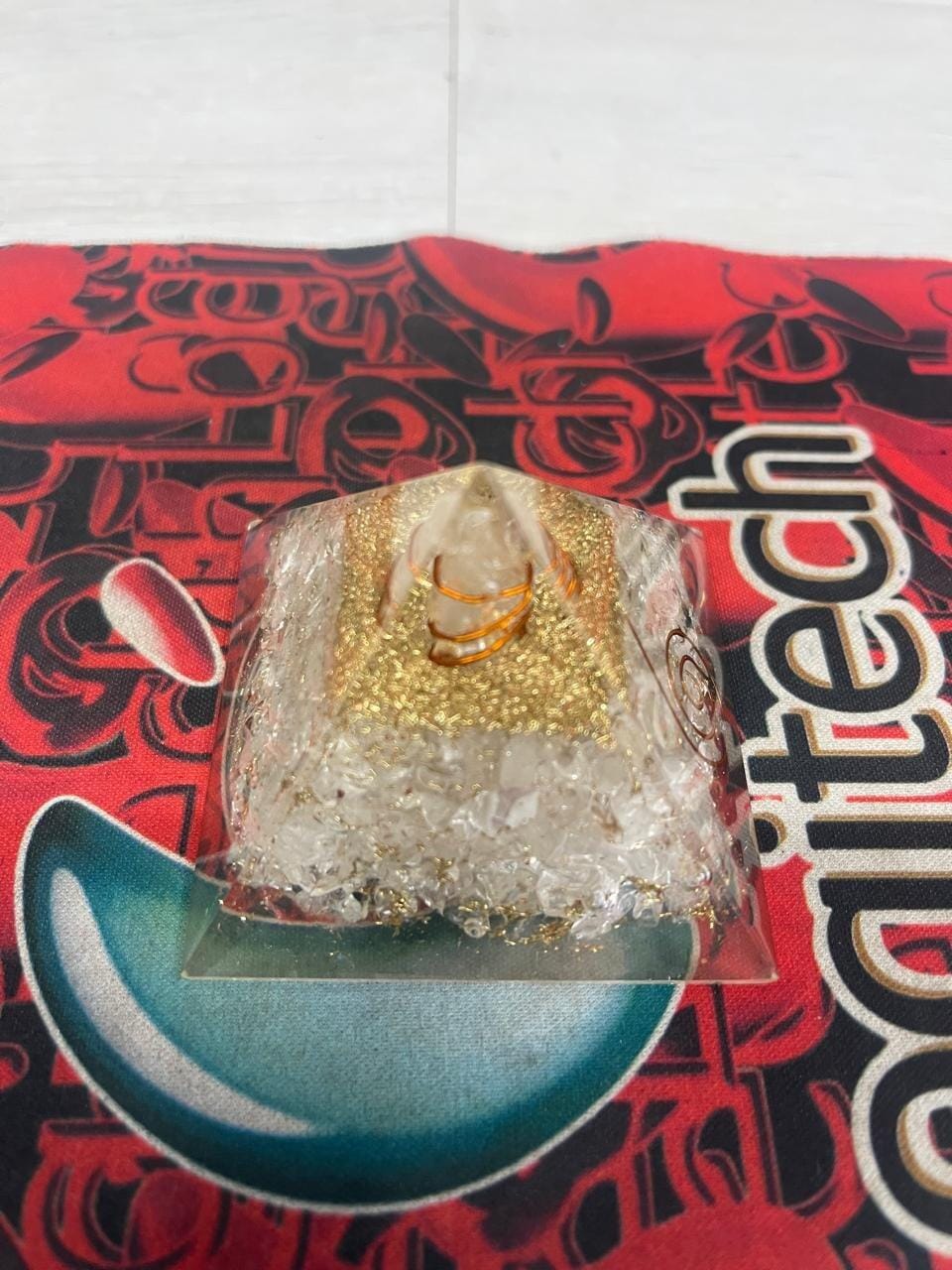 Customer photo review of Natural Selenite Orgone Pyramid For Energy Cleansing | Real Selenite / White Agate Orgonite Pyramid By Vastu Mandir