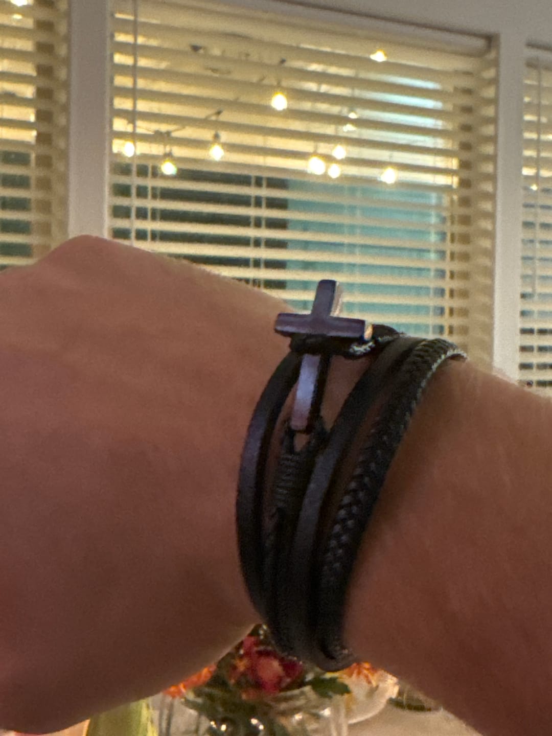Customer photo review of FREE Today: Tri - Color Stainless Steel Cross & Braided Leather Fashion Bracelet