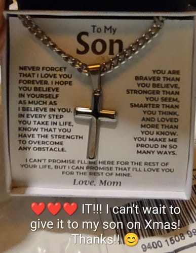 Customer photo review of To My Son - Cuban Link - Artisan Cross - Gift Set - SS542S