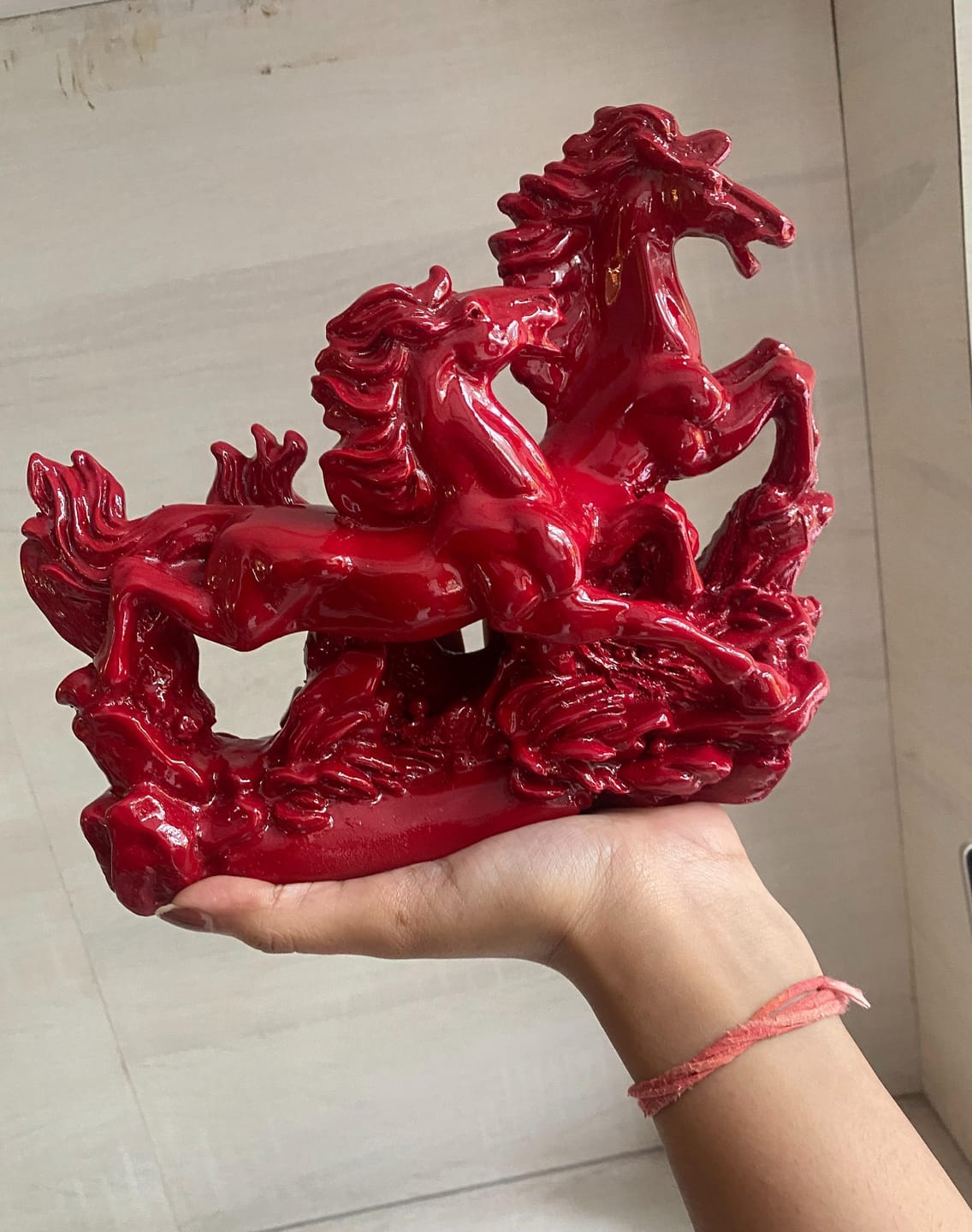 Customer photo review of Two Red Running Horses Statue in Premium Quality Decorative Showpiece Resin Article for Home and Office Decor by Vastu Mandir