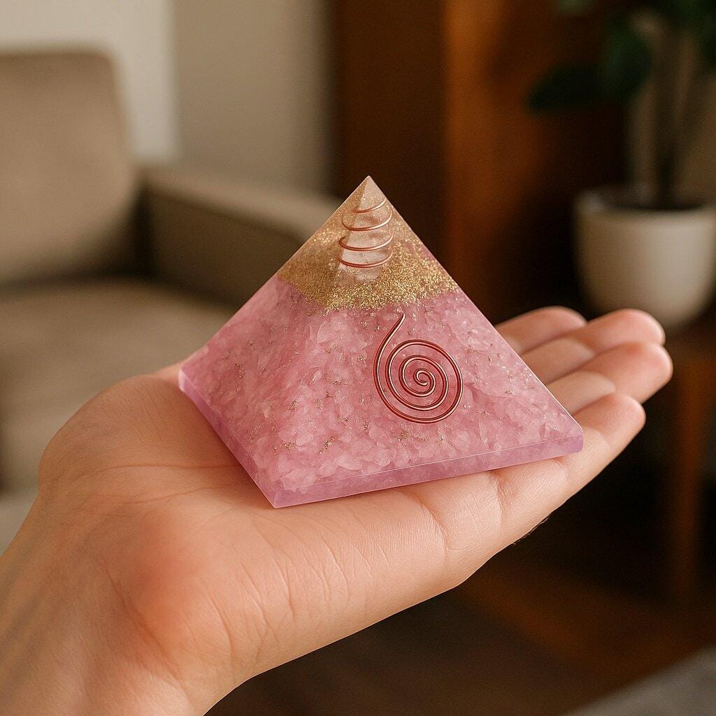 Customer photo review of Rose Quartz Orgonite Pyramid for Love, Relationship Harmony & Heart Chakra Healing