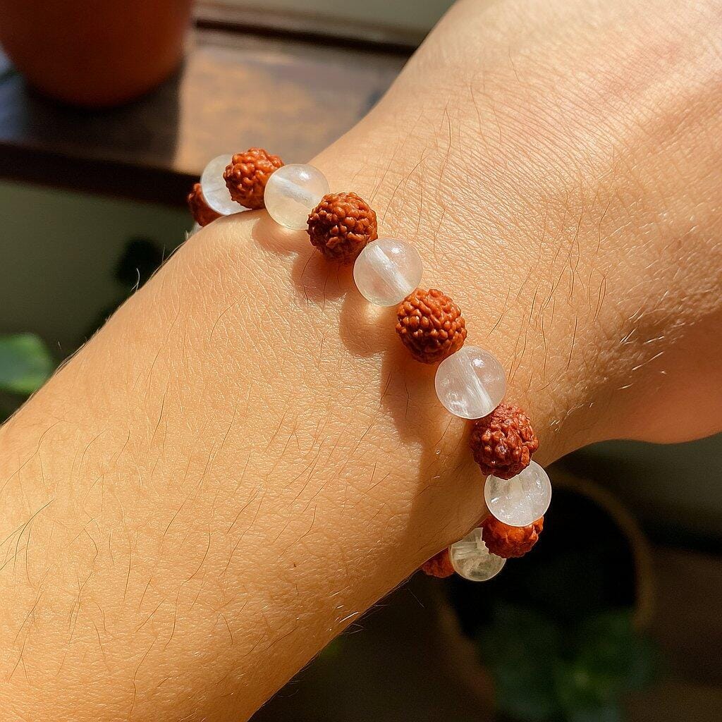 Customer photo review of Rudraksha Crystal Bracelet 8mm for Vastu Remedy & Spiritual Protection — Rudraksha with Clear Quartz for Stress Relief & Mental Clarity By Vastu Mandir