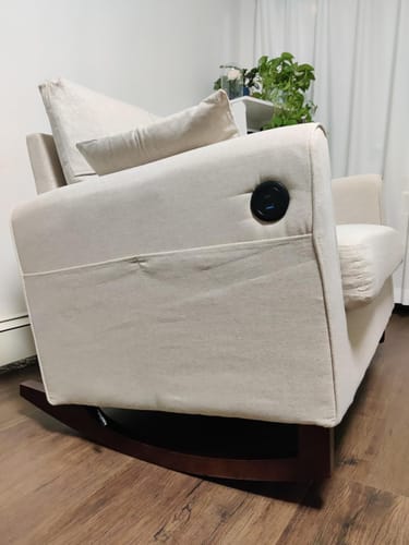 Customer photo review of Homrest Upholstered Oversize Rocking Chair with Side Pocket USB Port, Beige